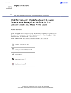 Misinformation in WhatsApp Family Groups Generational Perceptions and Correction Considerations in a Meso News Space