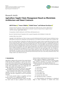 Agriculture Supply Chain Managemen tBased on Blockchain Architecture and Smart Contracts