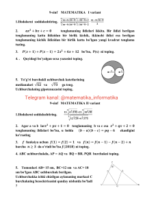 9-10-11- sinflar. Olimpiada yozma ish savollari