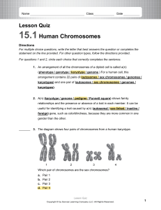 biology  human chromosomes 15.1 lesson quiz