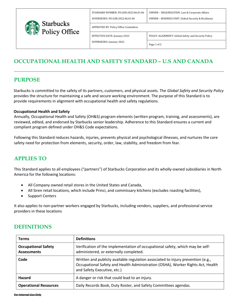 Occupational Health and Safety Standard U.S. and Canada tcm13784109