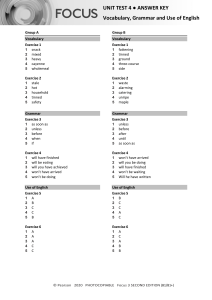Focus3 2E Unit Test Vocabulary Grammar UoE Unit4 GroupA B ANSWERS