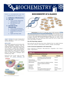 Biochemistry Preliminary Outline