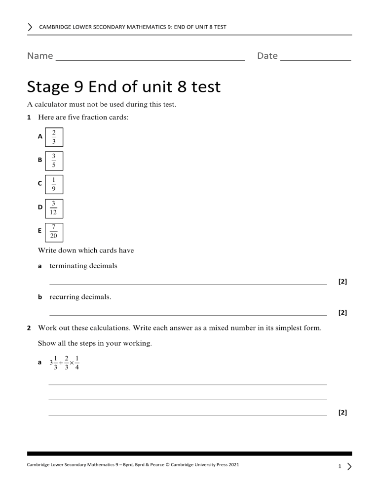 Unit 8 End of unit Test