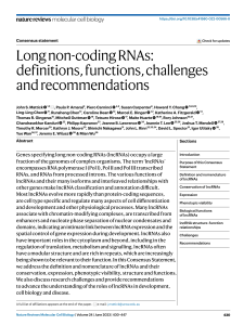 Long non-coding RNAs - definitions, functions, challenges and recommendations