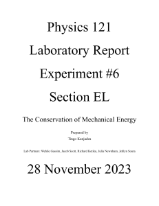Physics 121 Tingo Lab 6