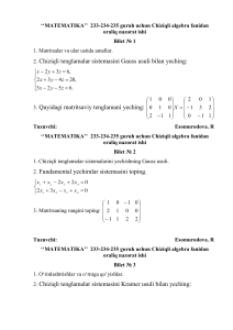 Chiziqli algebra imtihon biletlari