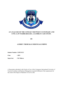 AN ANALYSIS OF THE CONFLICT BETWEEN CUSTOMARY AND CIVIL LAW MARRIARIAGES