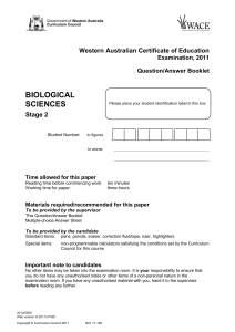 Year 11 Biology stage 2 exam 2011