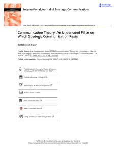 Communication Theory  An Underrated Pillar on Which Strategic Communication Rests