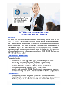 IATF 16949 2016 Internal Auditor Course based on ISO 19011 2018 Guideline