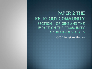 Paper 2 The Religious Community Sections 1, 2 and 3 