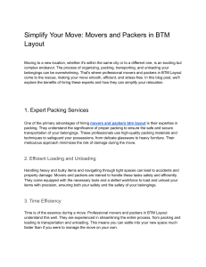 Simplify Your Move  Movers and Packers in BTM Layout