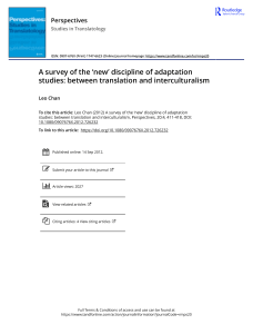 A survey of the  new  discipline of adaptation studies  between translation and interculturalism