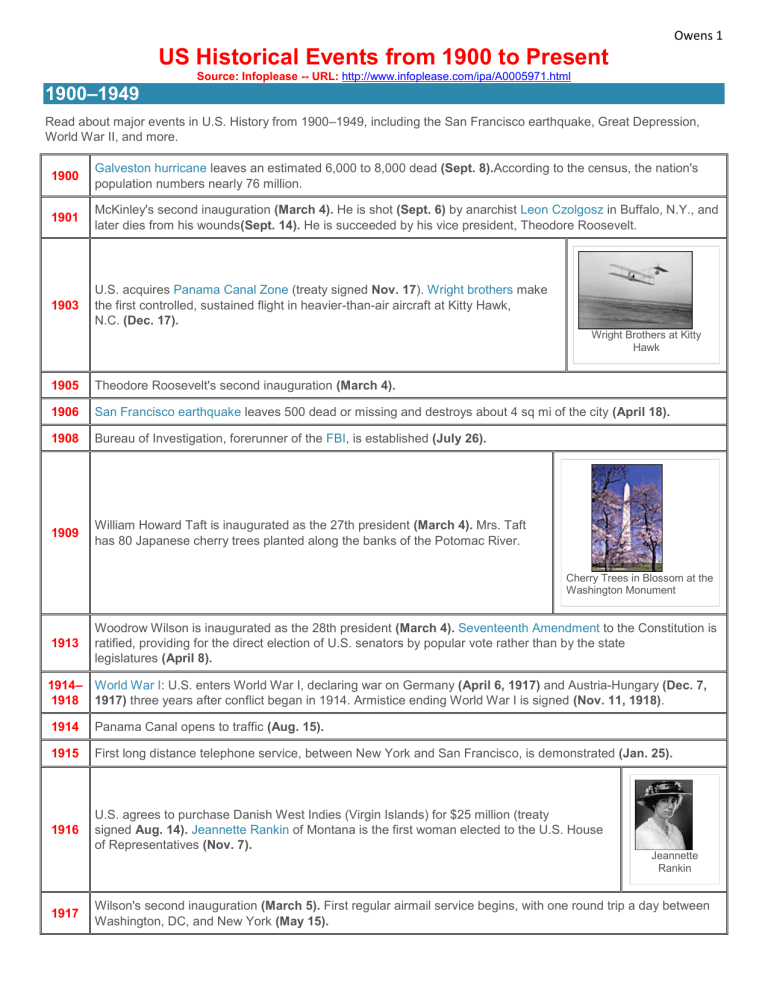 US History US Historical Events From 1900 To Present