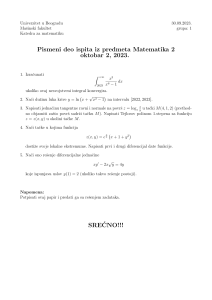 Matematika2 rok:oktobar2 2023 Mašinski fakultet u Beogradu