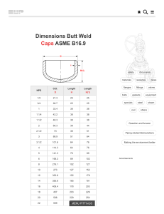 Pipe Fittings Dimensions Chart, Butt Weld Caps, ASME B16.9 and Weights