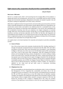 Eight reasons why corporates should prioritize sustainability and ESG