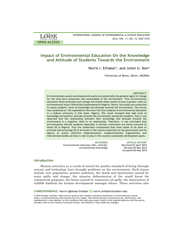 Environmental Education Impact On Student Knowledge Attitude