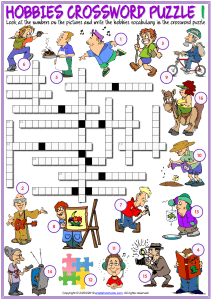 hobbies vocabulary esl crossword puzzle worksheets for kids