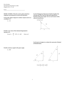 2nd semester Pre-Calculus Final Exam Study Guide with answers