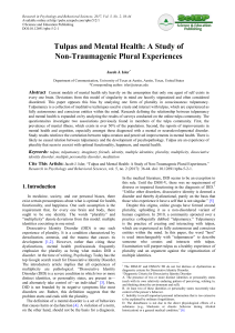 Tulpas and Mental Health - A Study of Non-Traumagenic Plural Experiences