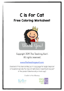 C is for Cat Free Coloring Page