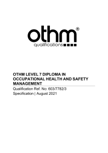 OTHM Level 7 Diploma in Occupational Health and Safety Management spec 2021 08