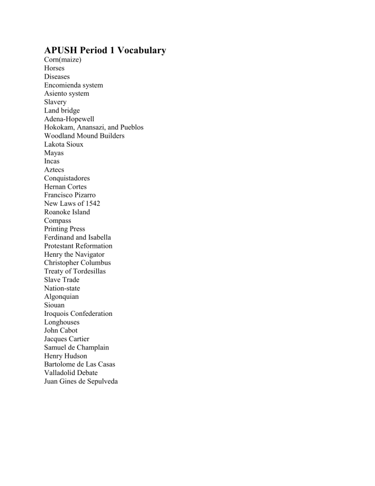 APUSH Period 1 Vocabulary