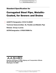 AASHTO M 36-16 (2020) Corrugated Steel Pipe
