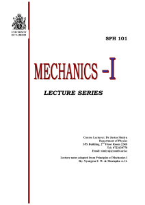 sph 101 mechanics I lecture notes