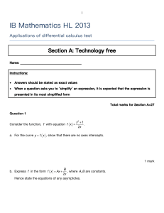 2013 Applications of differential calculus test