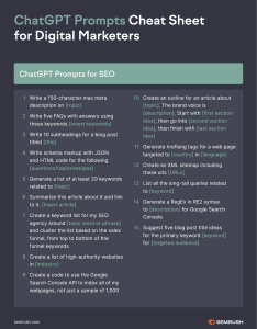 ChatGPT Prompts Cheat Sheet  for Digital Marketers