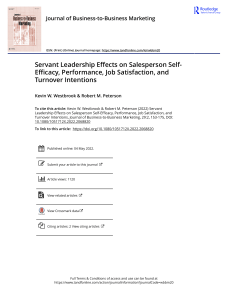 Servant Leadership Effects on Salesperson Self-Efficacy  Performance  Job Satisf