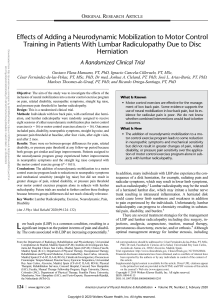 Effects of Adding a Neurodynamic Mobilization to Motor Control Training in Patients With Lumbar Radiculopathy Due to Disc Herniation