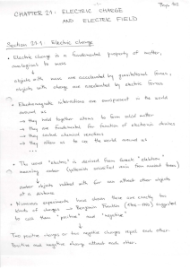 Electric Charge and Field Lecture Notes - Physics 102