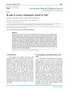 B cells in Tumor metastasis friend or foe