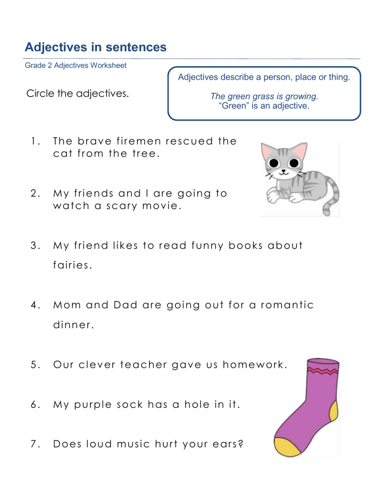 Grade 2 Adjectives Worksheet Practice Identifying Adjectives