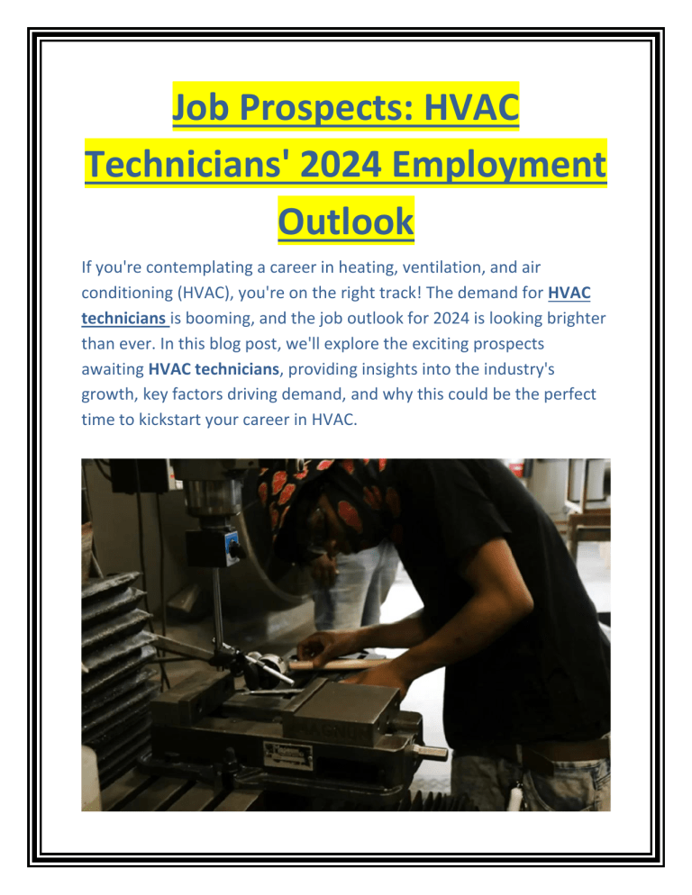 Job Prospects HVAC Technicians' 2024 Employment Outlook