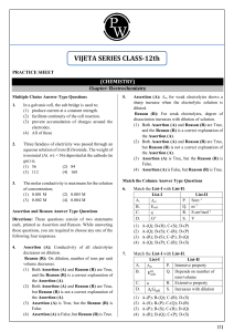 Electrochemistry   Practice Sheet    VIJETA SERIES CLASS-12TH