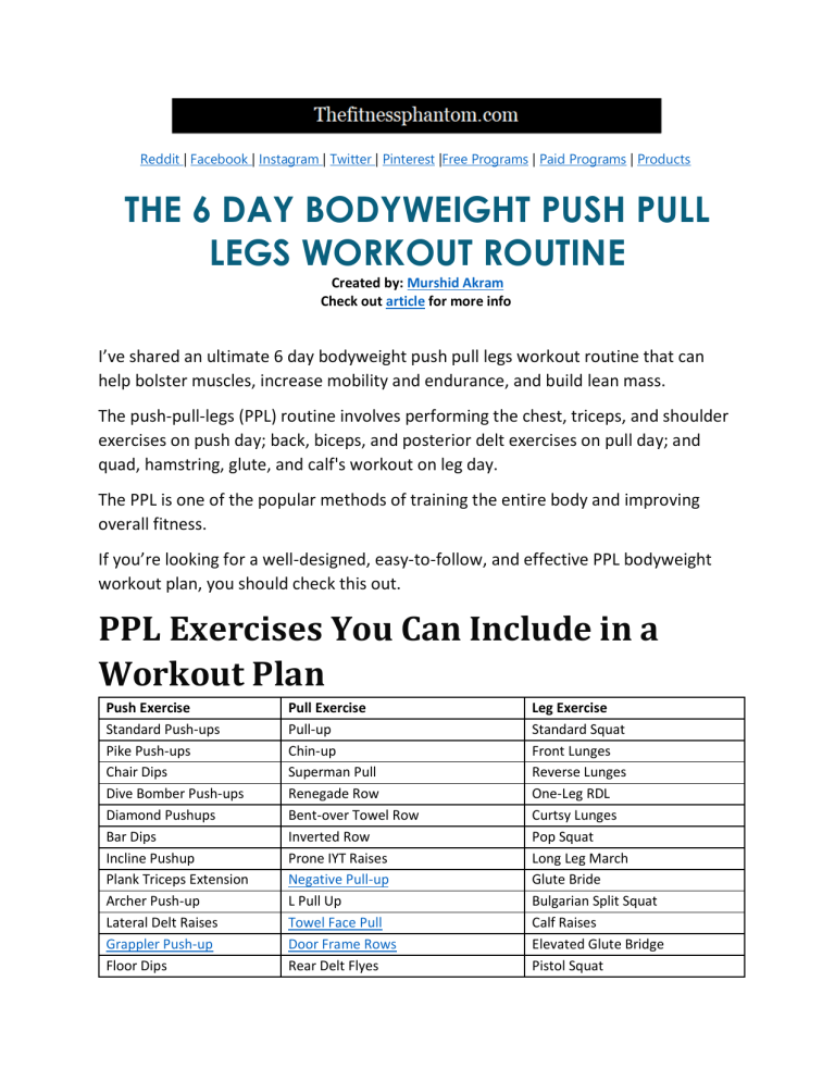 6DayBodyweightPushPullLegsRoutine