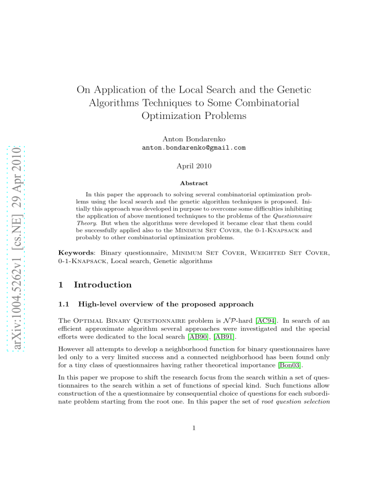 Local Search & Genetic Algorithms for Combinatorial Optimization