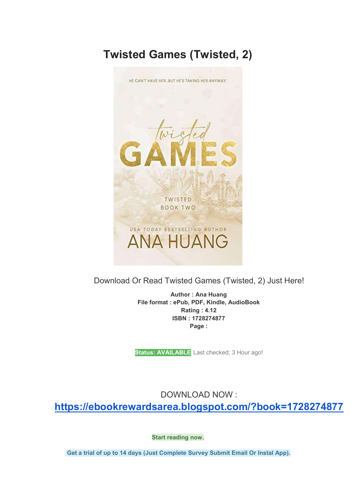 DOWNLOAD) PDF Twisted Games (Twisted, 2) by Ana Huang