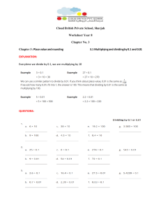 Worksheet YEAR 8 chapter 3(3.1)