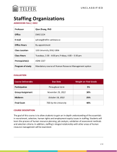 Syllabus Course Outline for ADM3333 Staffing Organizations