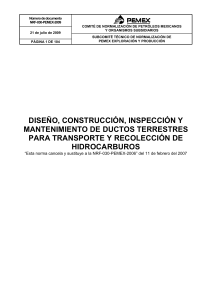 NRF-030-PEMEX-2009 DISEÑO,CONSTRUCCION, INSPECCION Y MANTENIMIENTO DE DUCTOS.
