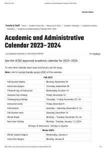 Academic and Administrative Calendar 2023–2024