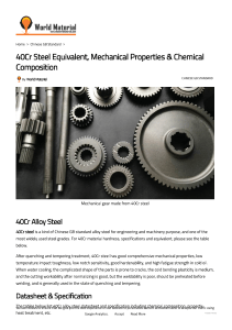 40Cr Steel Equivalent, Mechanical Properties & Chemical Composition