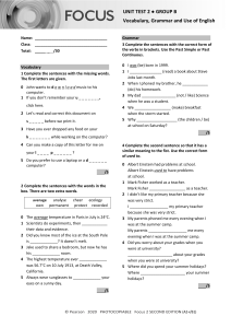 Focus2 2E Unit Test Vocabulary Grammar UoE Unit2 GroupB