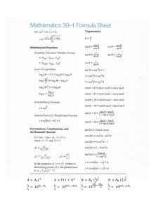 Mathematics 30-1 Formula Sheet